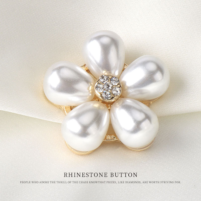 0.9inch Pearl Flower Rhinestone Button Metal Base with Shank 6pcs Gold