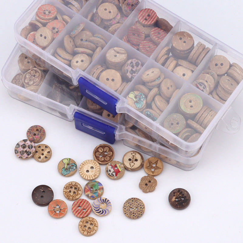 9-11mm Coconut Shell DIY Buttons 400 Pack (Assorted Styles)