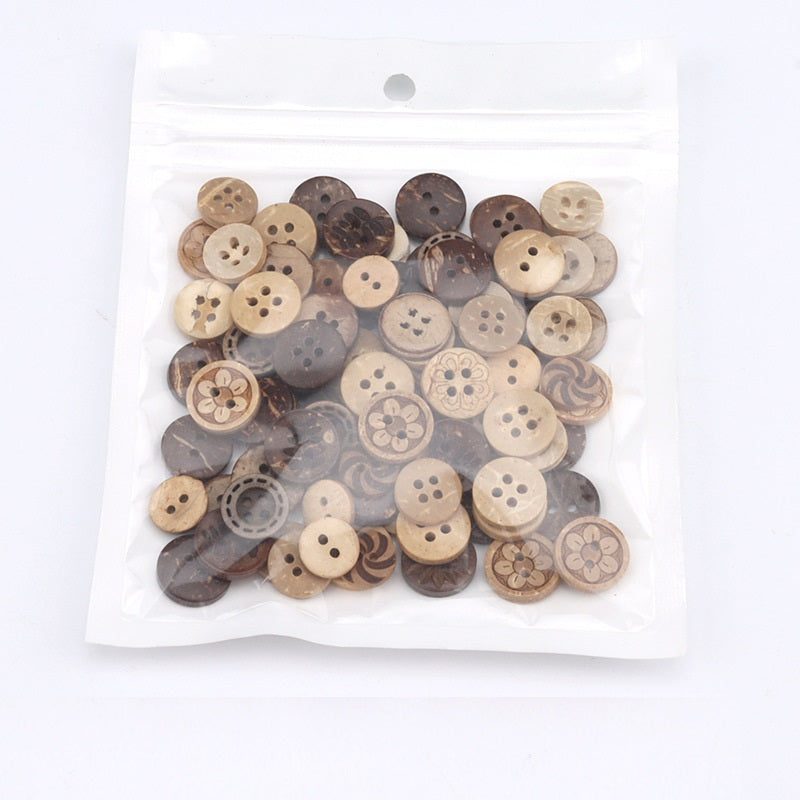 9-11mm Coconut Shell DIY Buttons 400 Pack (Assorted Styles)