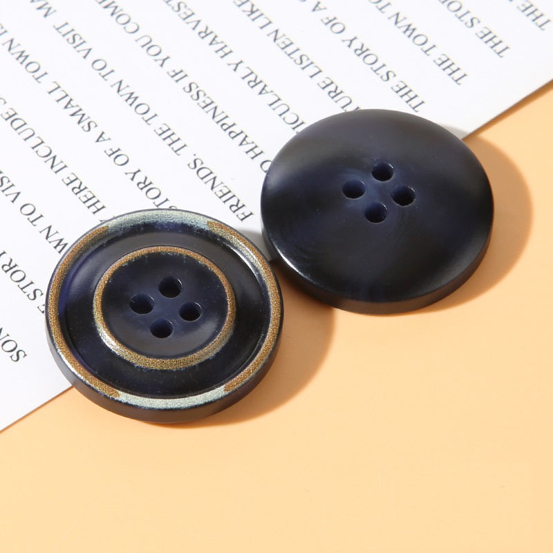 15/18/20/23/25mm Round Four Hole Resin Burnished Edge Buttons 50pcs Dark Blue