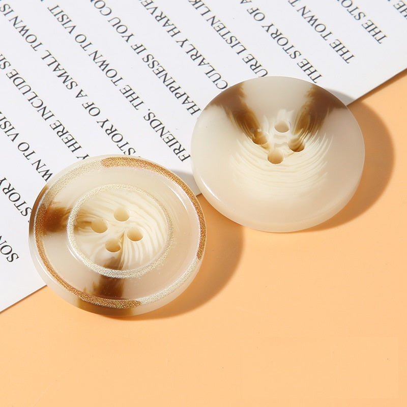 15/18/20/23/25mm Round Four Hole Resin Burnished Edge Buttons 50pcs Beige