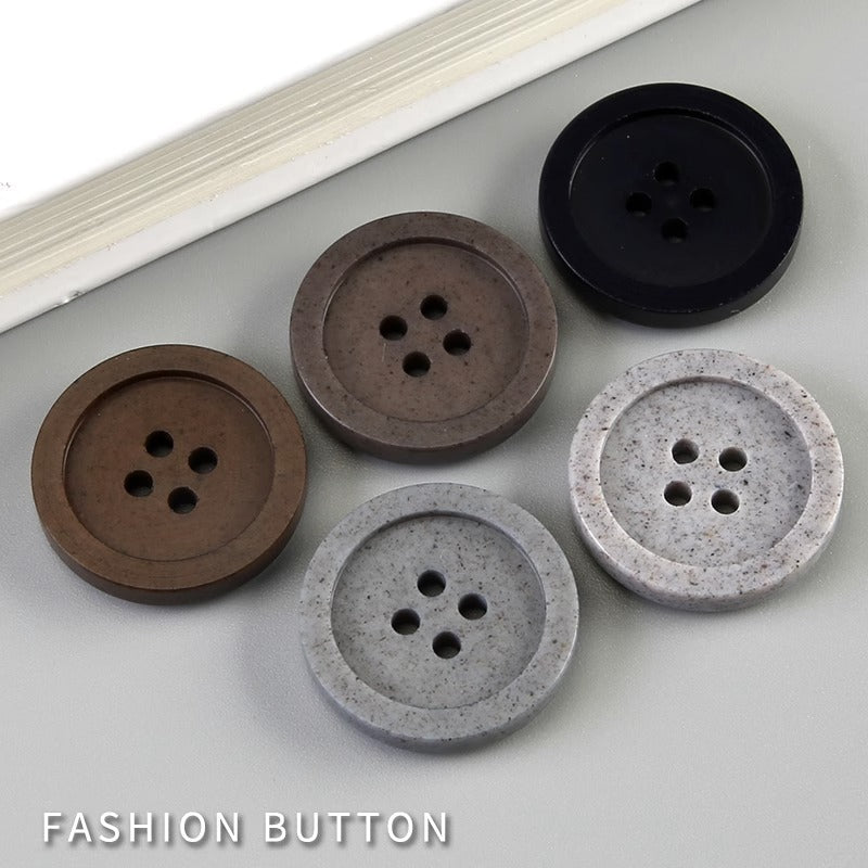 15-25mm Gray Brown Recycled Resin Round Four-Hole Buttons 30 Pack