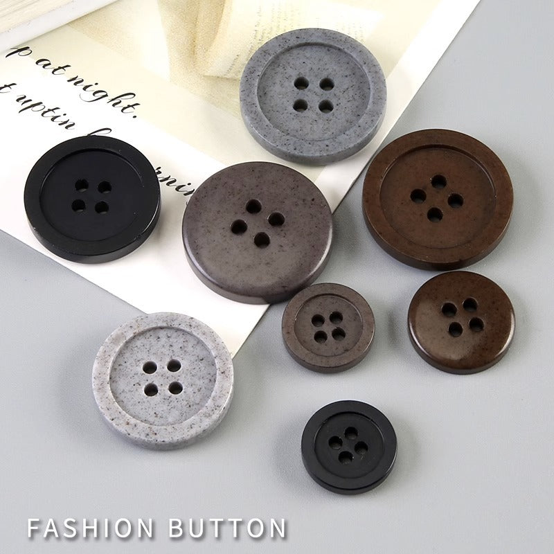 15-25mm Gray Brown Recycled Resin Round Four-Hole Buttons 30 Pack