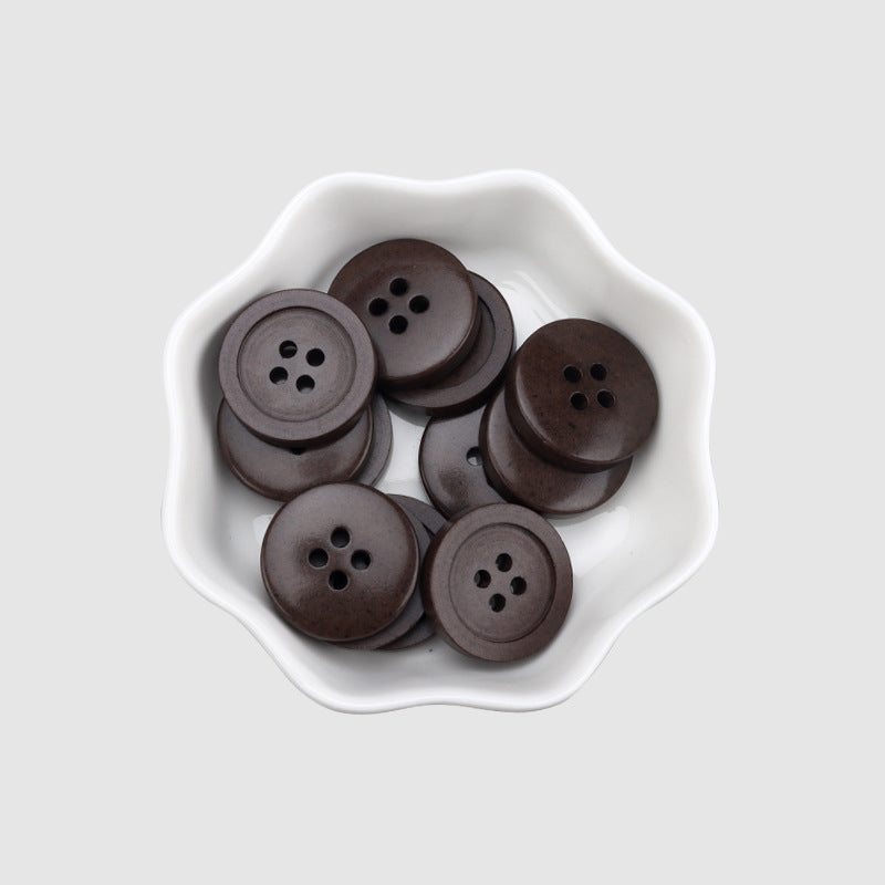 15-25mm Gray Brown Recycled Resin Round Four-Hole Buttons 30 Pack Coffee