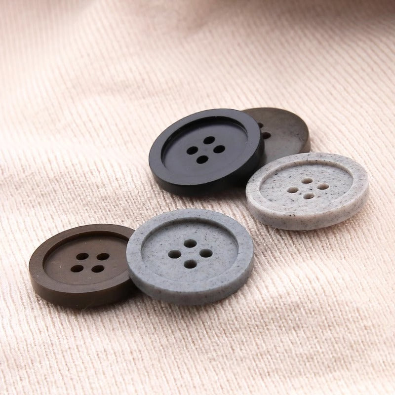 15-25mm Gray Brown Recycled Resin Round Four-Hole Buttons 30 Pack