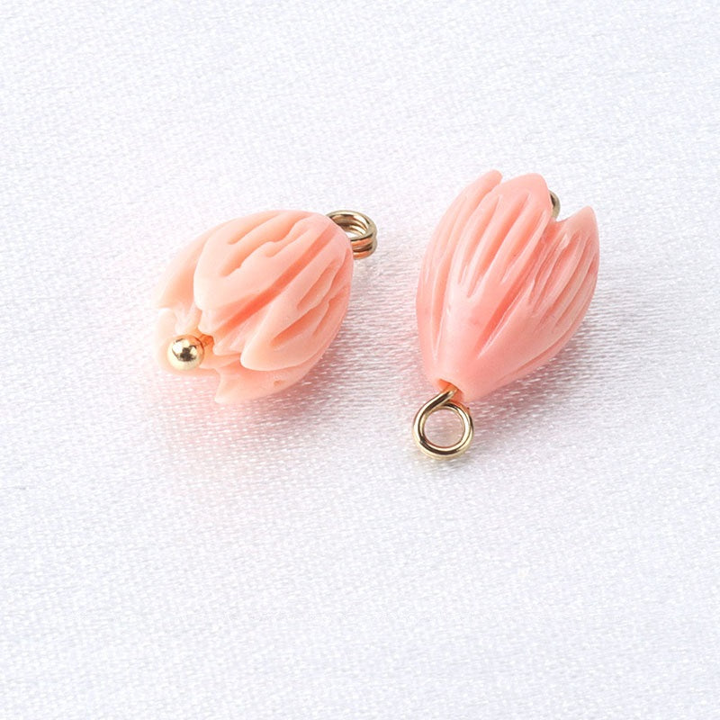 10mm Pink Flower Shaped Resin Bead Buttons with Gold Studs 12pcs #1