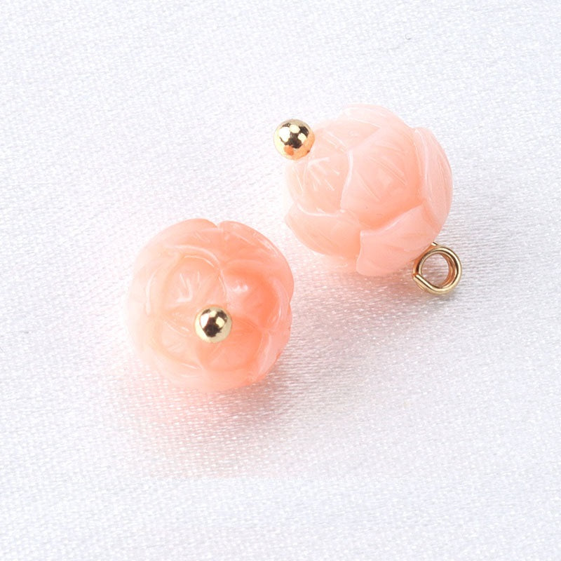10mm Pink Flower Shaped Resin Bead Buttons with Gold Studs 12pcs #3