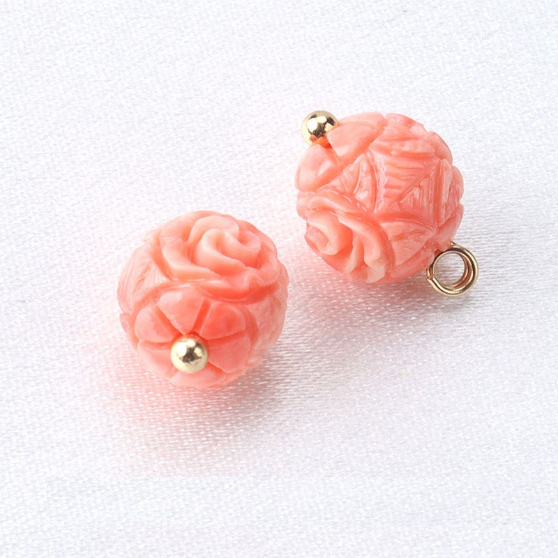 10mm Pink Flower Shaped Resin Bead Buttons with Gold Studs 12pcs #2