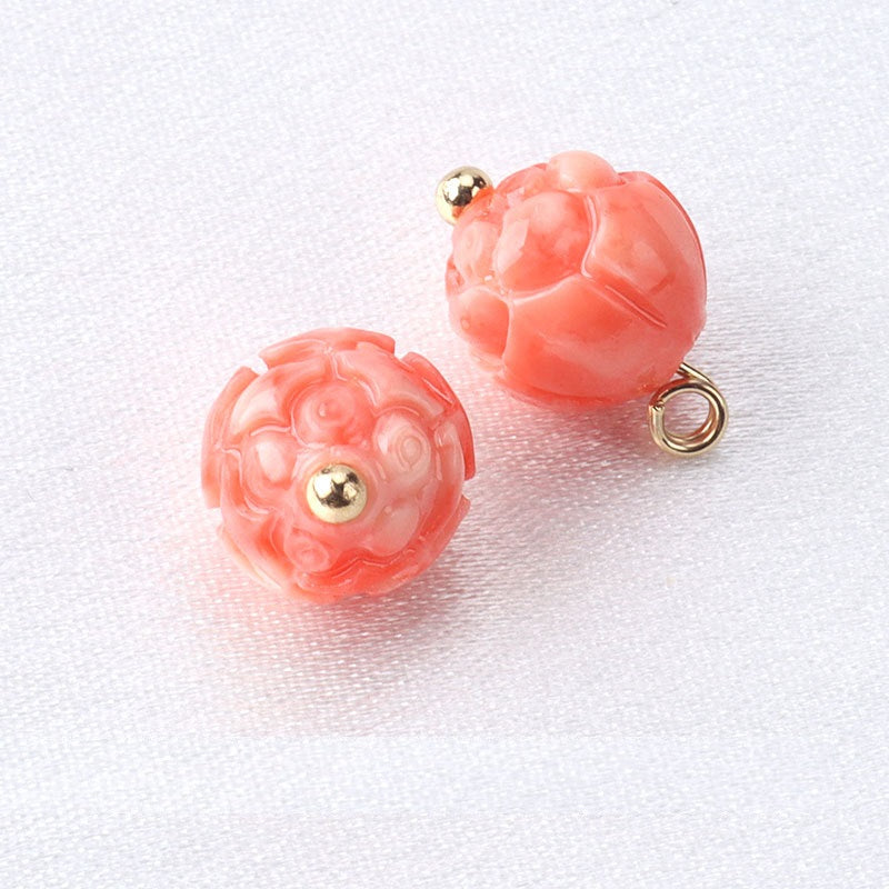 10mm Pink Flower Shaped Resin Bead Buttons with Gold Studs 12pcs #6