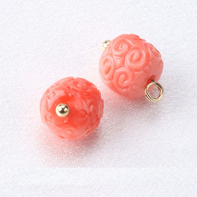 10mm Pink Flower Shaped Resin Bead Buttons with Gold Studs 12pcs #7