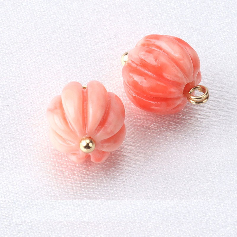 10mm Pink Flower Shaped Resin Bead Buttons with Gold Studs 12pcs #5