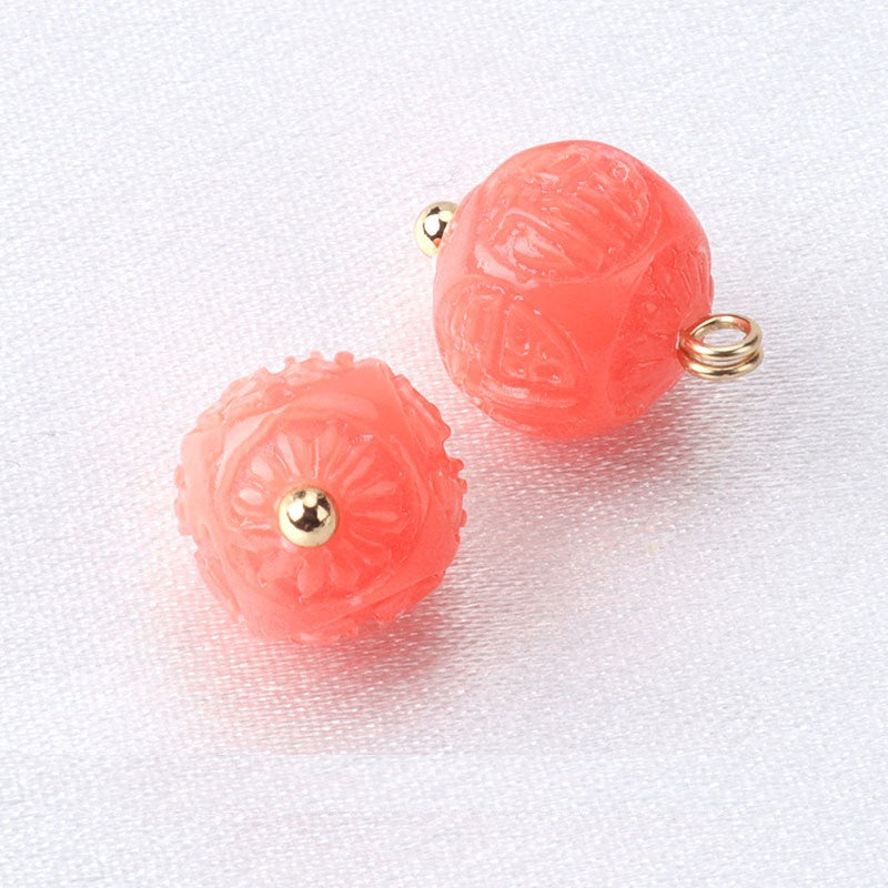 10mm Pink Flower Shaped Resin Bead Buttons with Gold Studs 12pcs #4