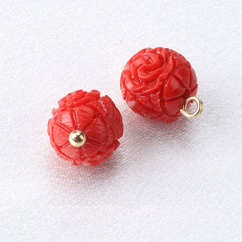 10mm Pink Flower Shaped Resin Bead Buttons with Gold Studs 12pcs #8