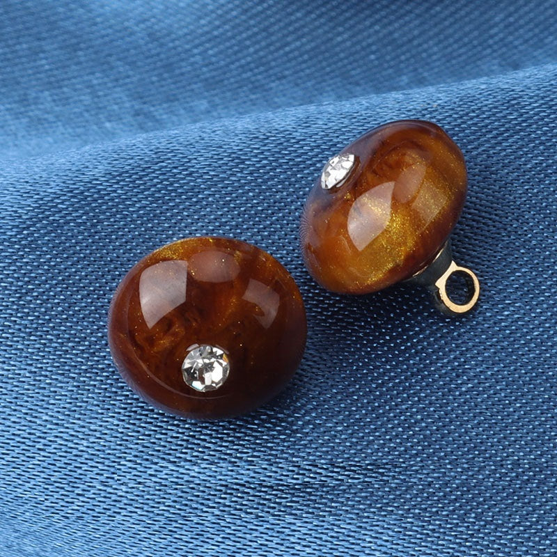 10mm Resin Bead Chinese Style Frog Buttons with Diamond 20pcs Amber