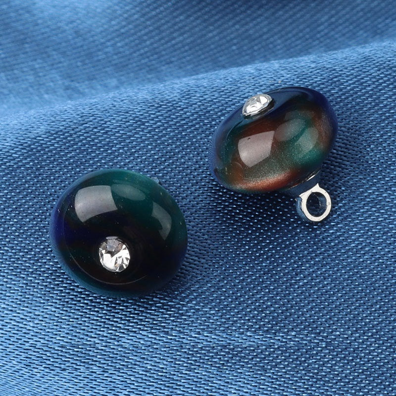 10mm Resin Bead Chinese Style Frog Buttons with Diamond 20pcs Blue