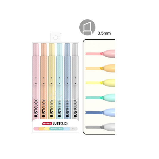MORRIS JUSTCLICK Retractable Highlighters 6/5/3Color Sets Mild 6 Color