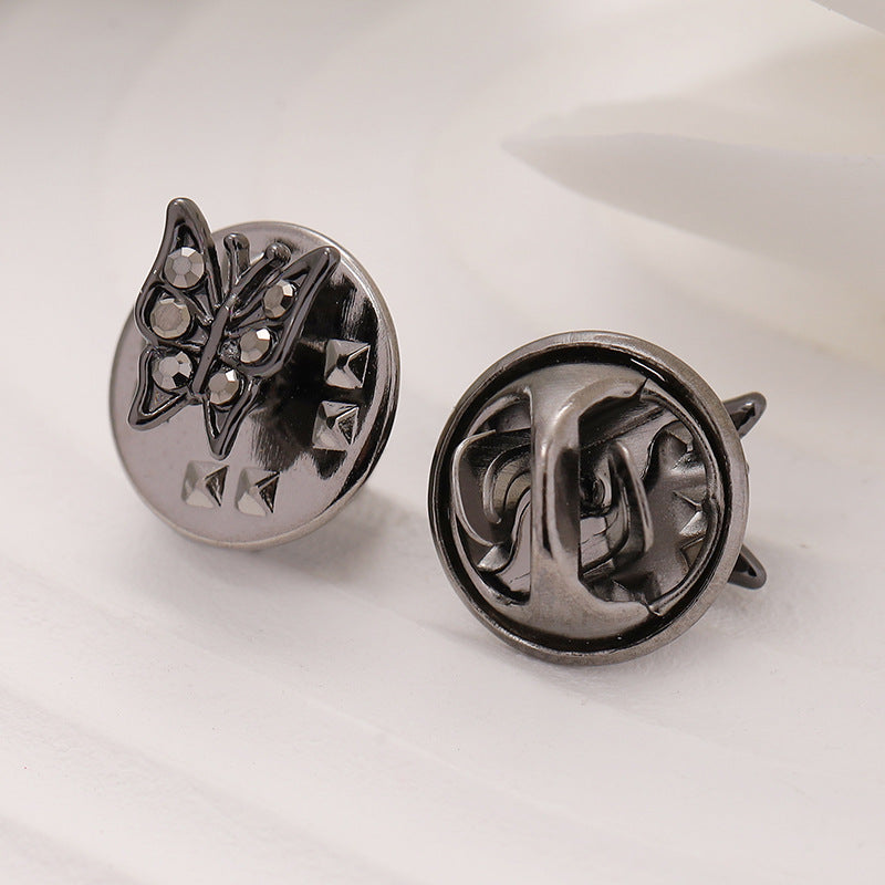 6.5mm Black Silver Metal Butterfly Brooch For Men's Shirts 10pcs
