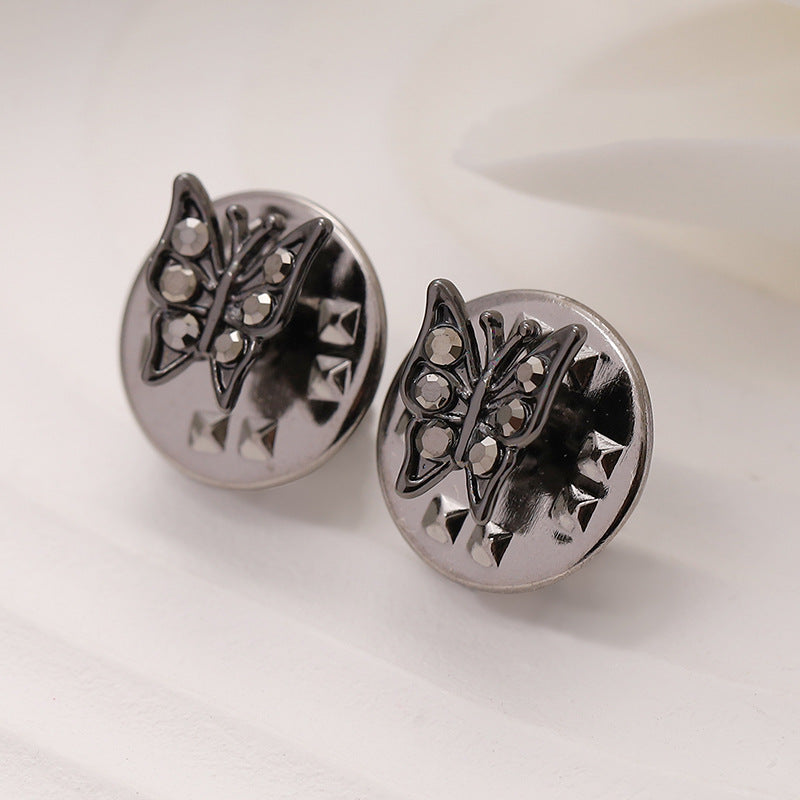 6.5mm Black Silver Metal Butterfly Brooch For Men's Shirts 10pcs Black