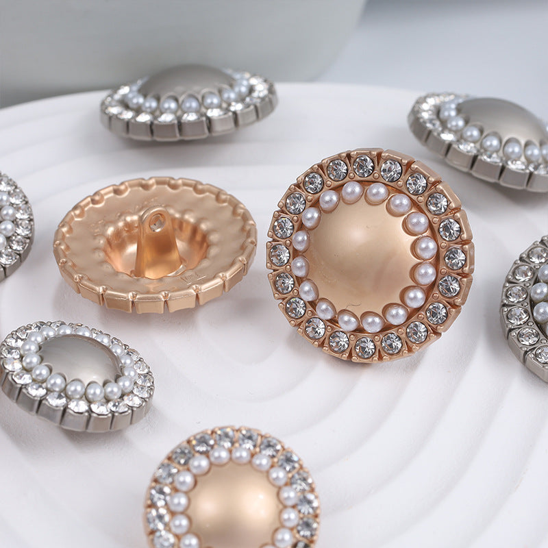 12.5-25mm Round Pearl Rhinestone Decorative Metal Button 10pcs