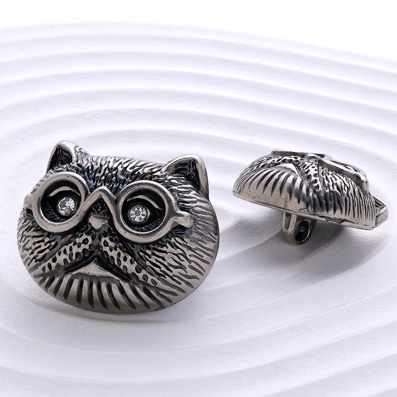 Cartoon Glasses Cat Head-Shaped Metal Decorative Button 10pcs