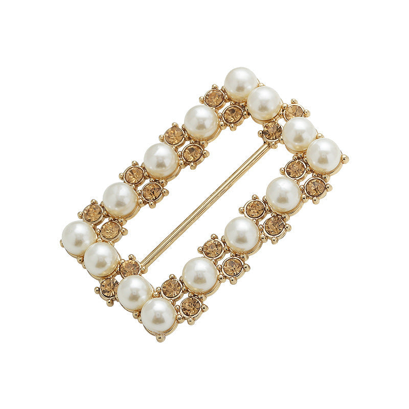 Pearl Diamond Rectangular Metal Belt Decorative Adjustable Buckle Orange Diamond