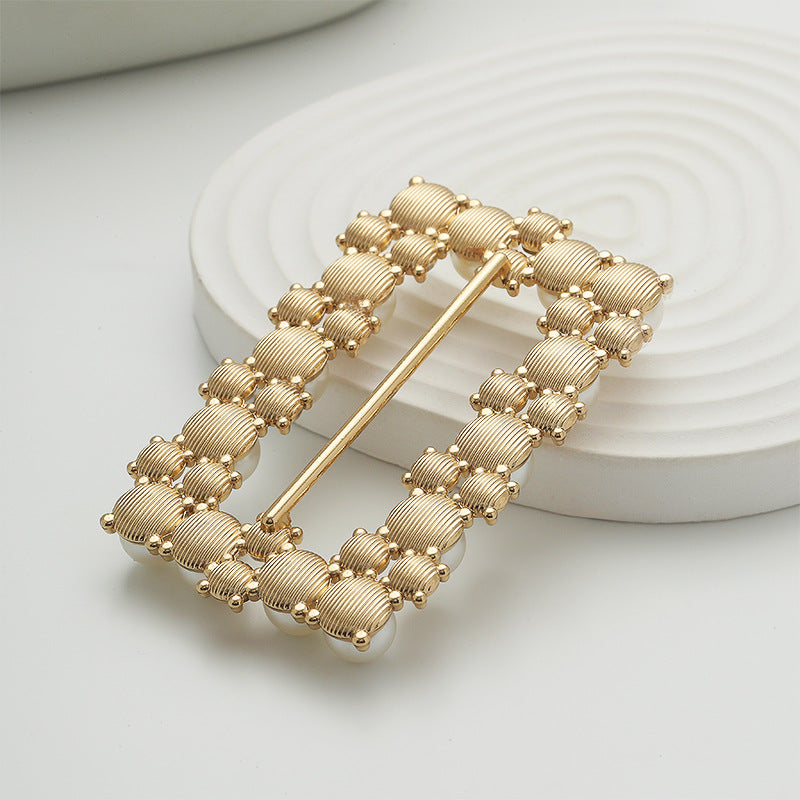 Pearl Diamond Rectangular Metal Belt Decorative Adjustable Buckle