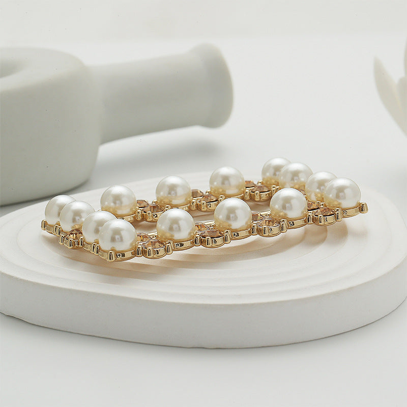 Pearl Diamond Rectangular Metal Belt Decorative Adjustable Buckle