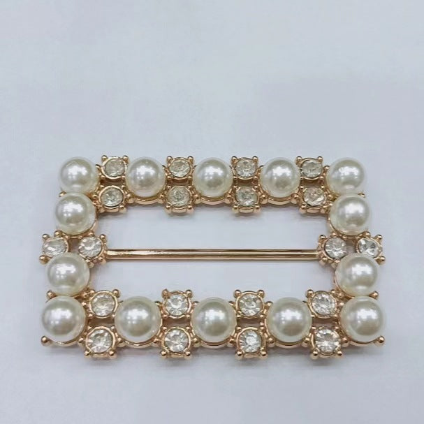 Pearl Diamond Rectangular Metal Belt Decorative Adjustable Buckle White Diamond