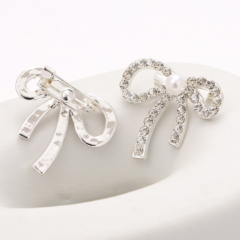Bowknot Rhinestone and Pearl Brooch Metal Waist-Cinching Pin 6pcs