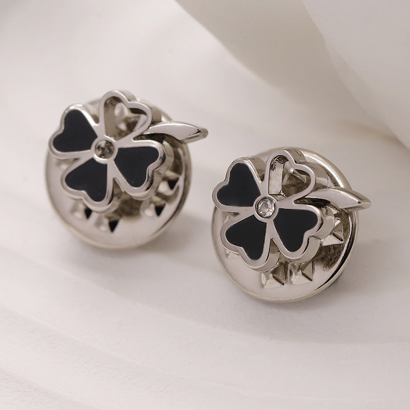Gold Silver Black Four-Leaf Flower Metal Brooch 12 Pack