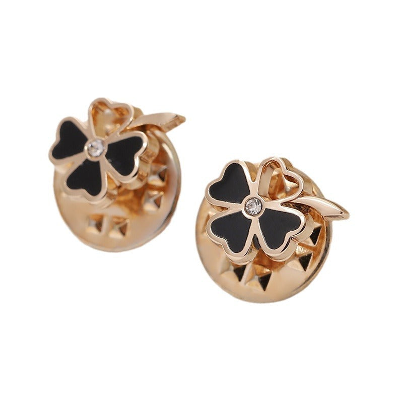 Gold Silver Black Four-Leaf Flower Metal Brooch 12 Pack