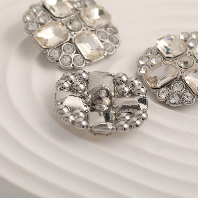 23mm Noble Square Crystal Diamonds Silver Metal Button 5pcs