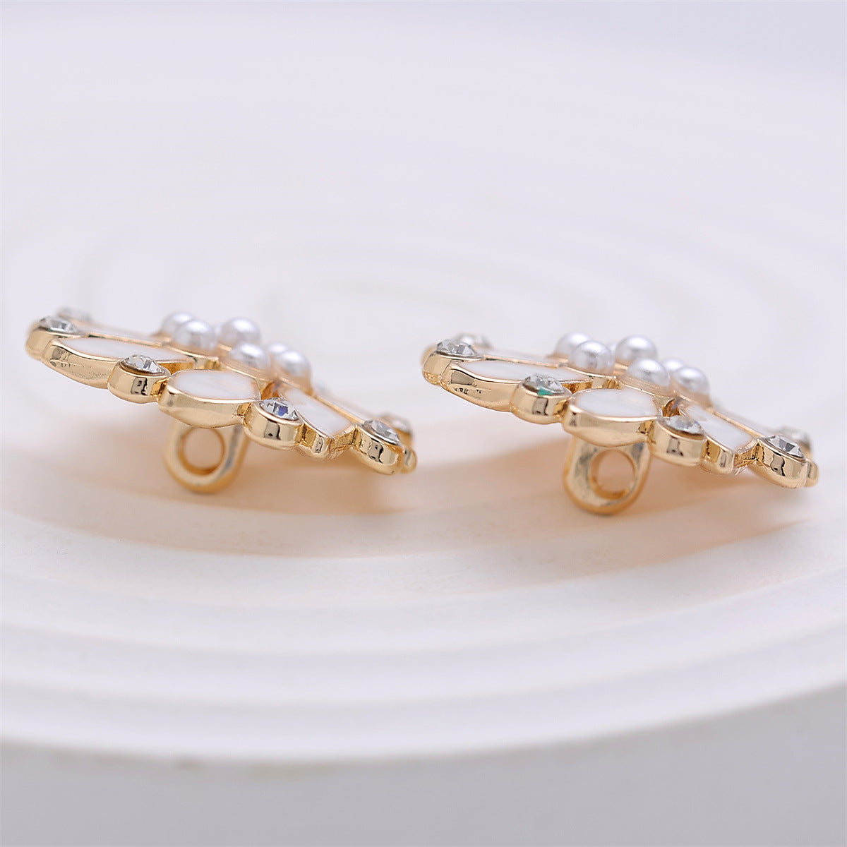 23mm Diamond-Inlaid Pearl Windmill-Shaped Metal Coat Button 6pcs