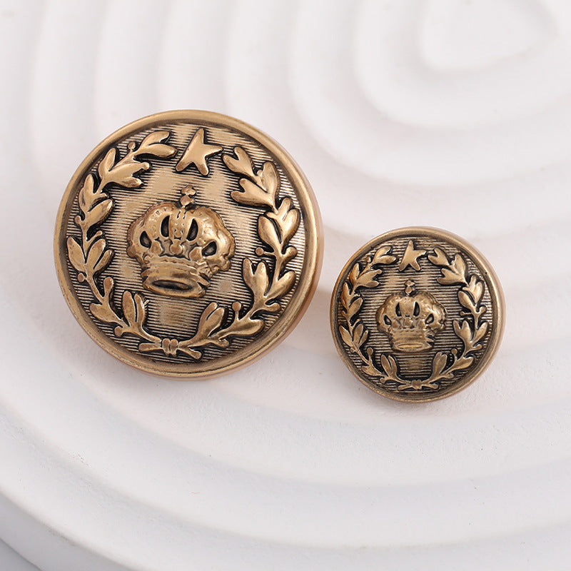 15-23mm British Antique Gold Crown and Laurel Leaf Metal Button 10pcs