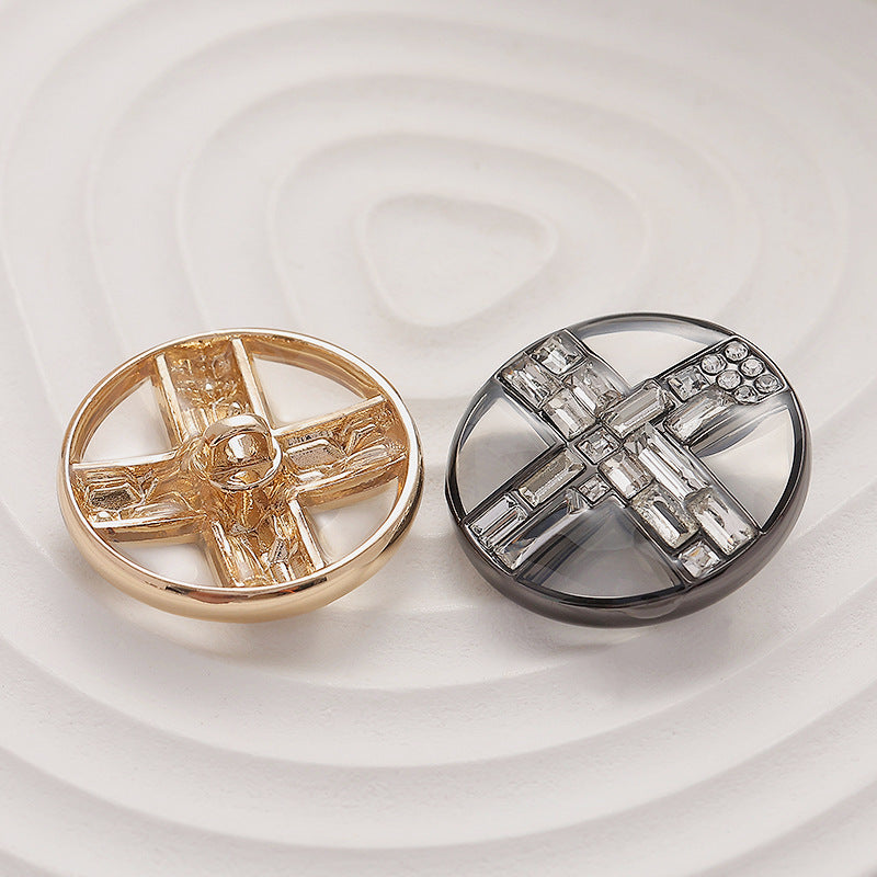 Round Transparent Diamond Cross Metal Buttons 3pcs