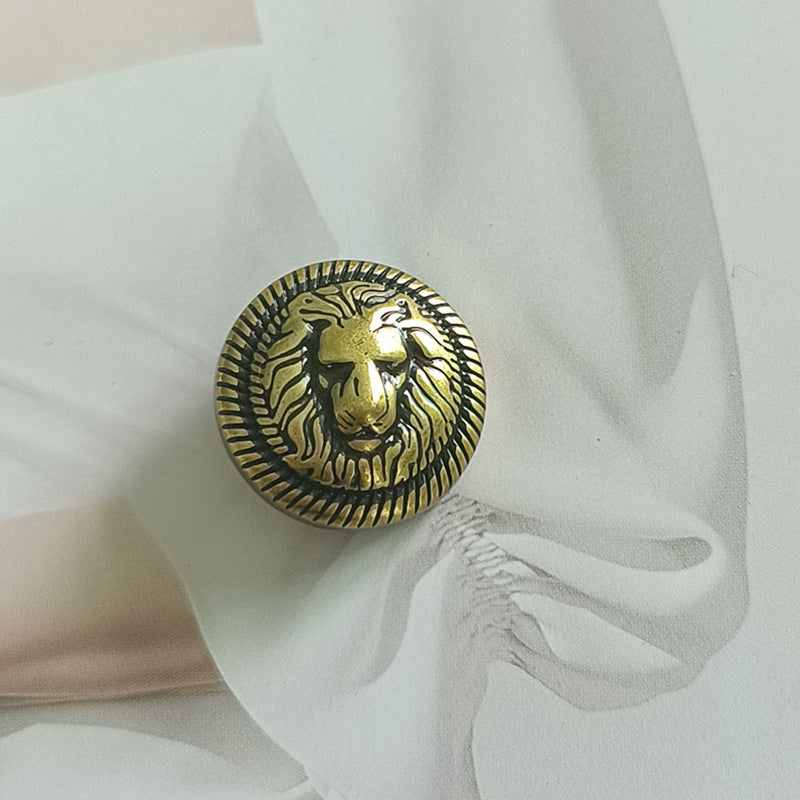 British College Style Lion Head Pattern Vintage Golden Metal Button 10pcs Antique Gold