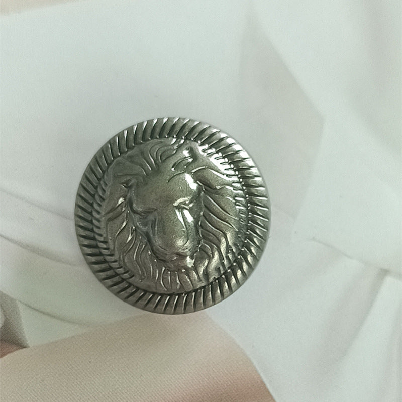 British College Style Lion Head Pattern Vintage Golden Metal Button 10pcs Antique Silver