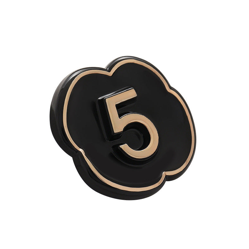 Number 5 Lacquer Pearlescent Floral Metal Hand-Sewn Button 10pcs Black