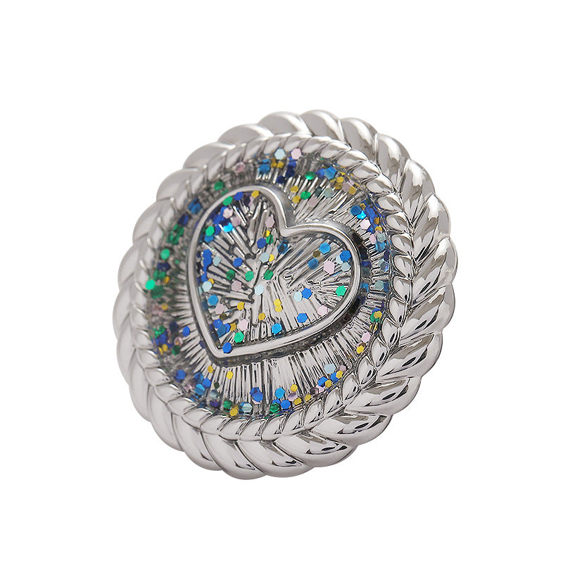 Love Heart Starry Color Metal Shank Button 6pcs Silver