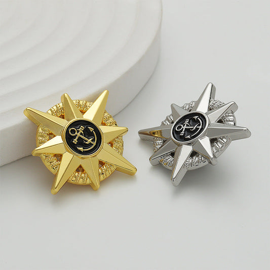 Anchor Epoxy Gold Silver Octagonal Star-Shaped Metal Brooch 2 Pack