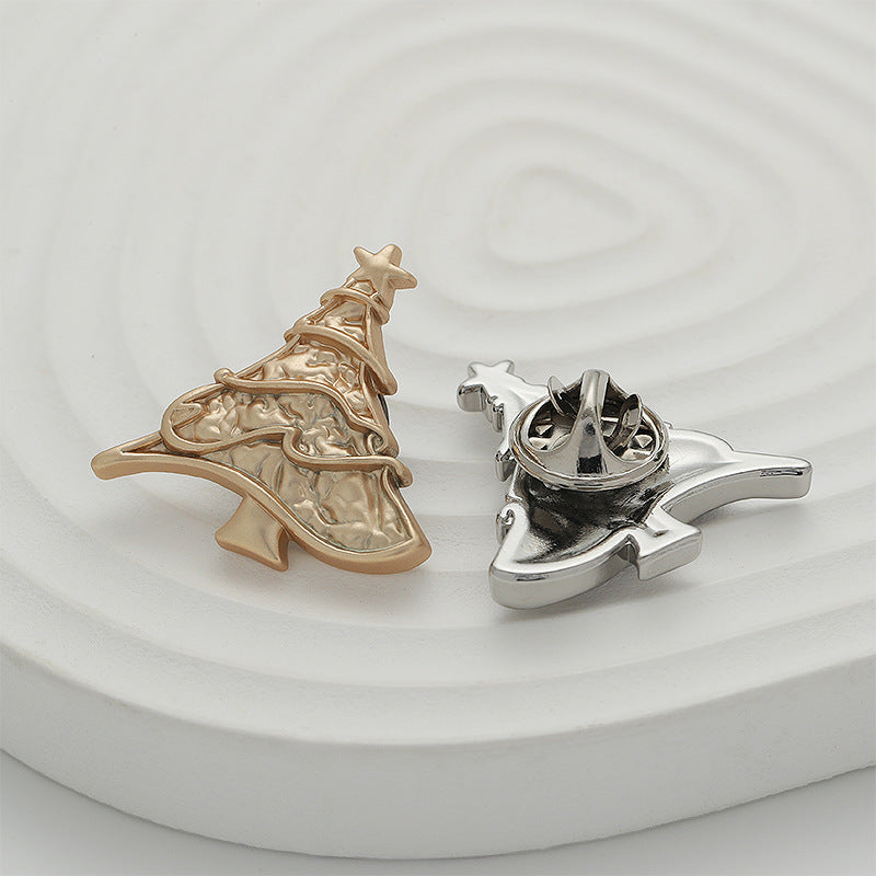 Silver Gold Christmas Tree Shaped Metal Pin Brooch 4pcs