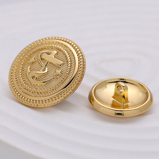 Golden Anchor Pattern Fashion Metal Round Button 10pcs