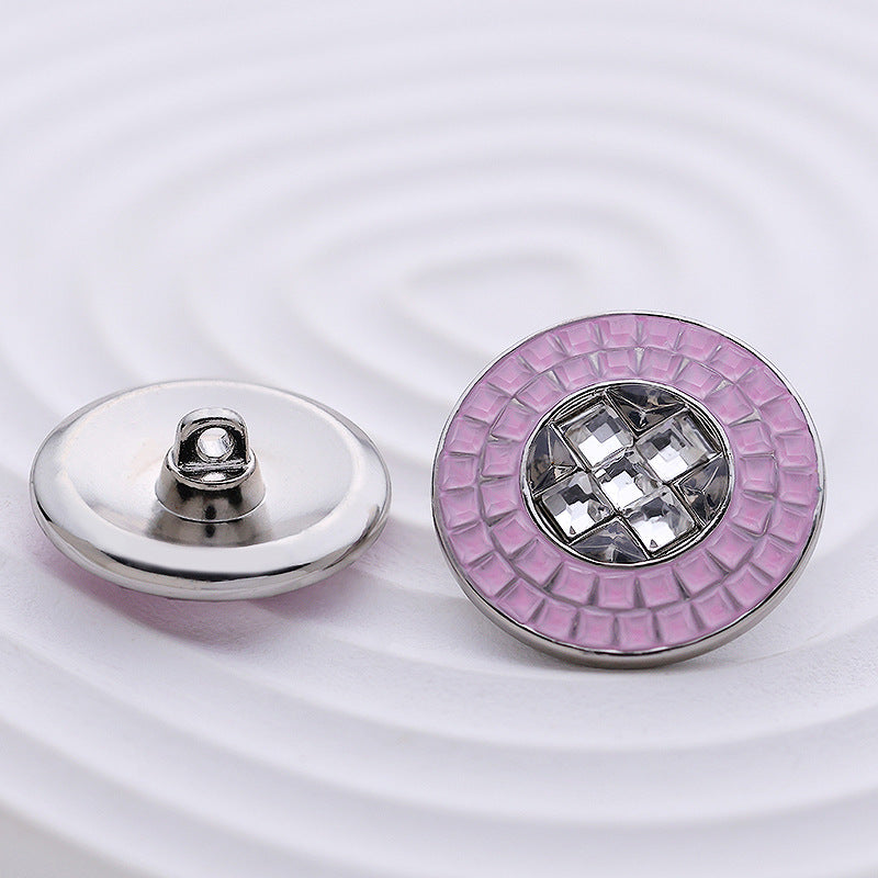 18-22mm White Pink Small Checkered Full Diamond Metal Button 4pcs