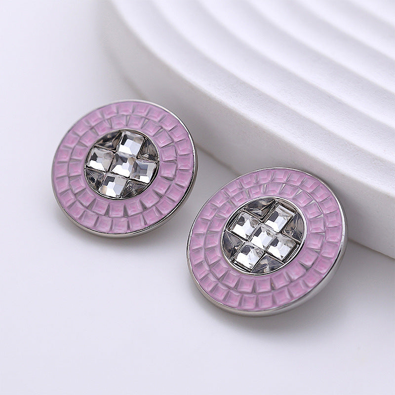 18-22mm White Pink Small Checkered Full Diamond Metal Button 4pcs Pink