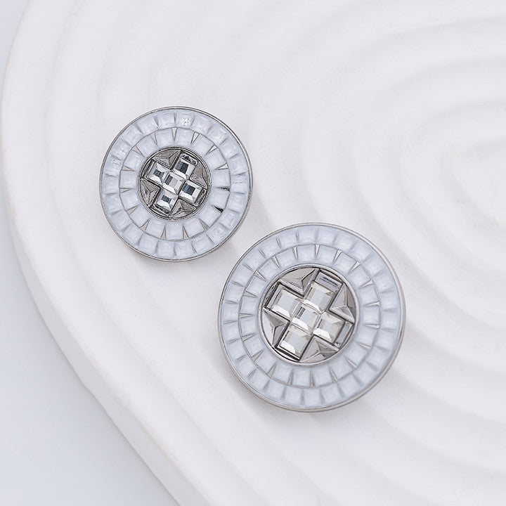 18-22mm White Pink Small Checkered Full Diamond Metal Button 4pcs White