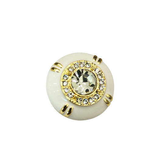 Black White Gold-Trimmed Diamond Metal Epoxy Sewing Button 6pcs White