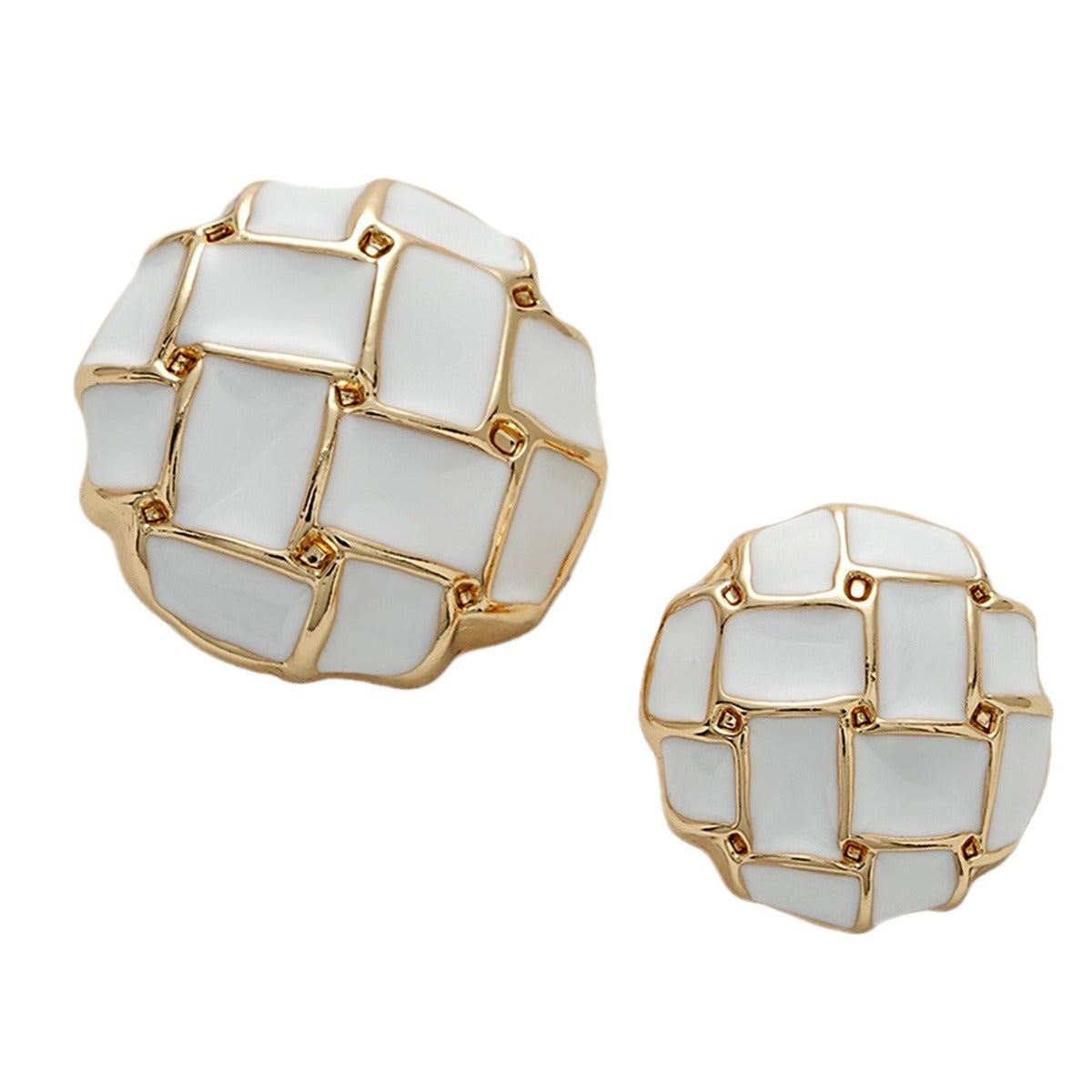Black White Grid Epoxy Mushroom Diamond Metal Button 5pcs White Gold
