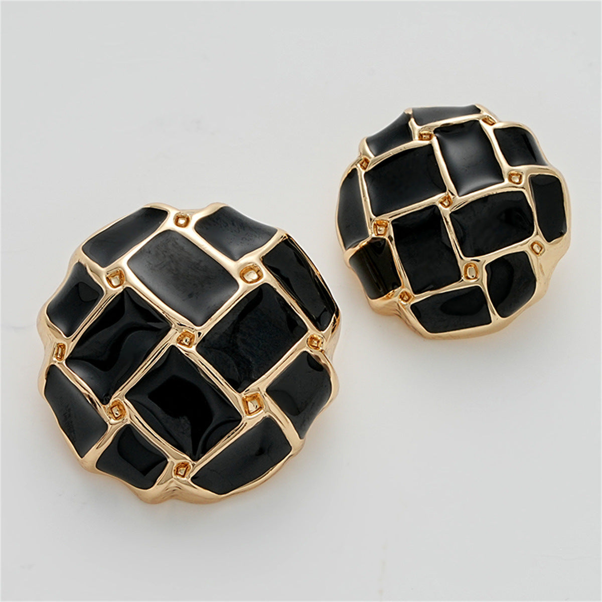 Black White Grid Epoxy Mushroom Diamond Metal Button 5pcs Black Gold