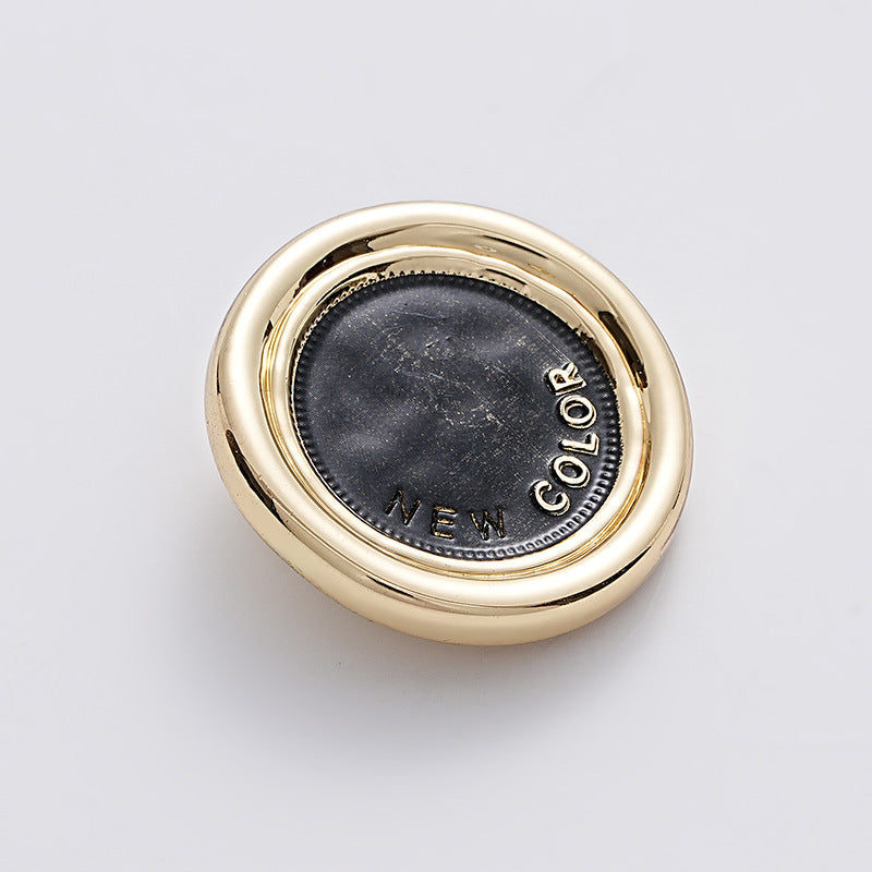 Simple Two-Tone Round Metal Sewing Button with Handle 5PCS Black Gold