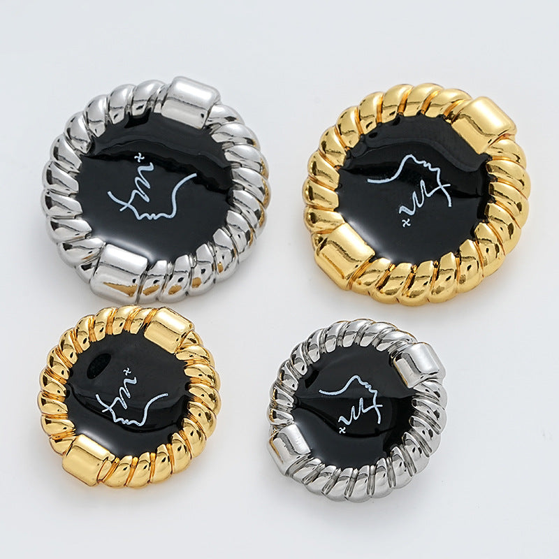 Black Oiled Beauty Head Pattern Rope Edge Metal Button 10pcs